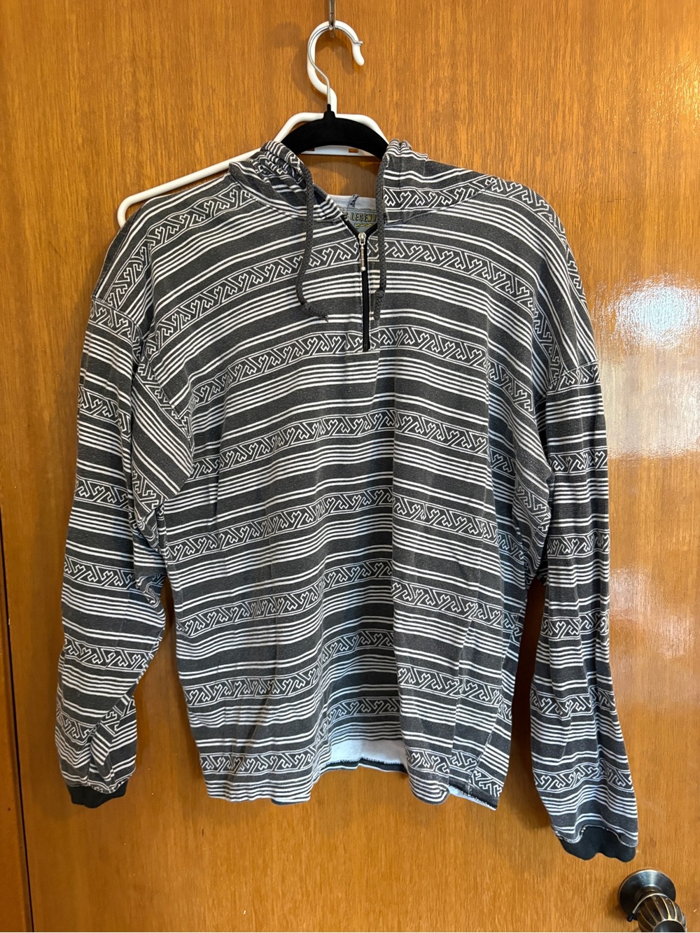 Men's Black & White Striped Hoodie Shirt